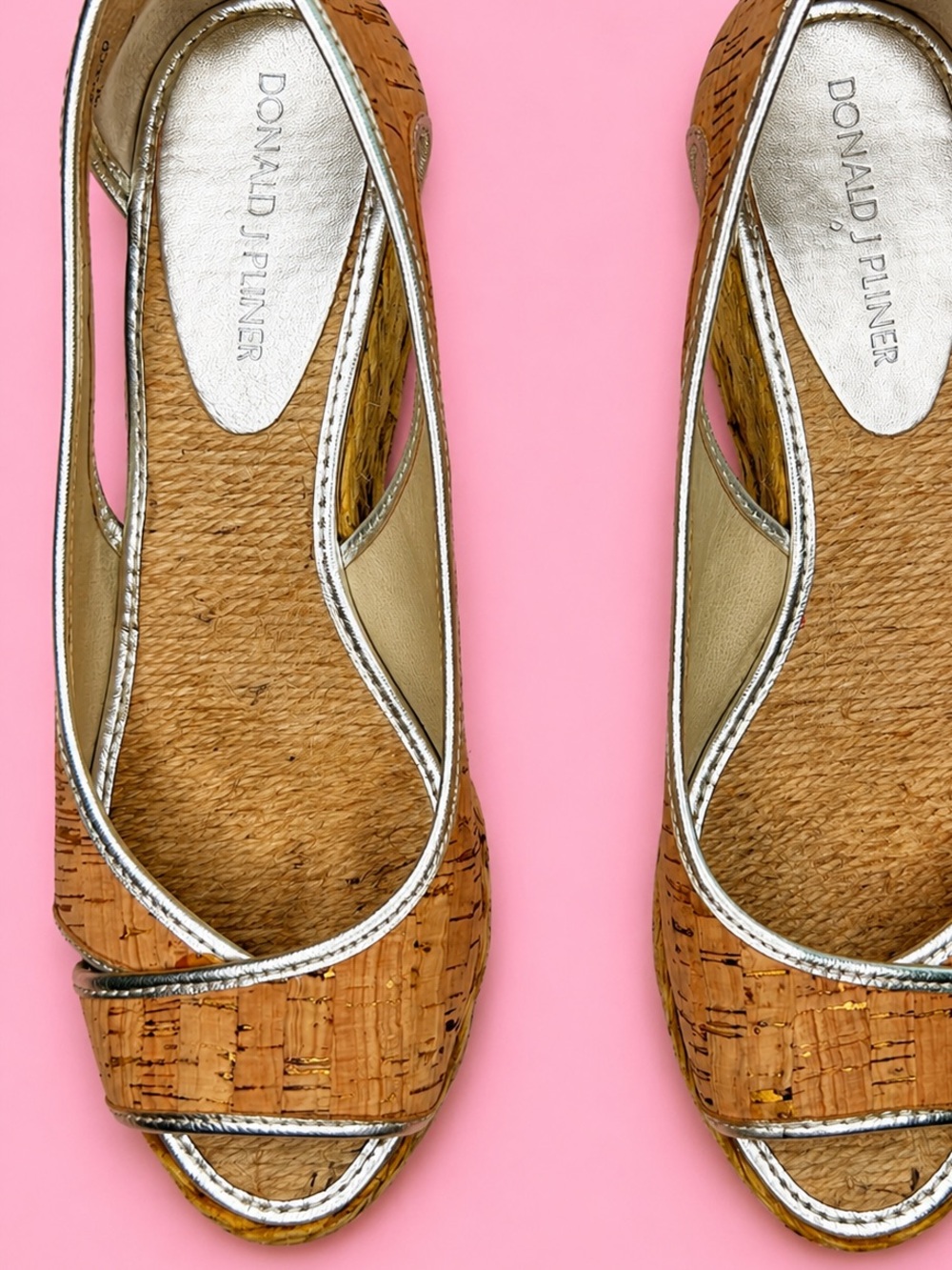 Donald J. Pilner Coraa Cork Espadrille Wedge Sandals Peep Toe Size 6.5